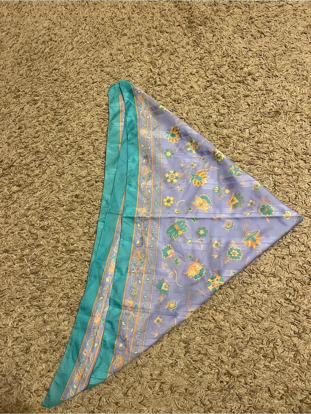 Silk-Feel Floral Triangle Scarf in Lavender and Teal